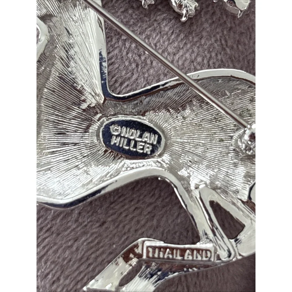Vintage Nolan Miller Glamour Collection Crystal Pave Reindeer Pin Brooch Silver
